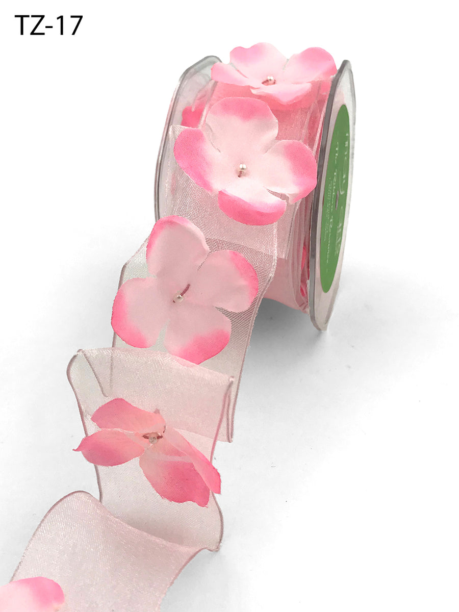 1.5 Inch Flower with Pearl Ribbon Garland – TZ-17 PINK