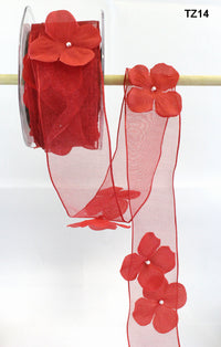 1.5 Inch Flower with Pearl Ribbon Garland – TZ-14 RED