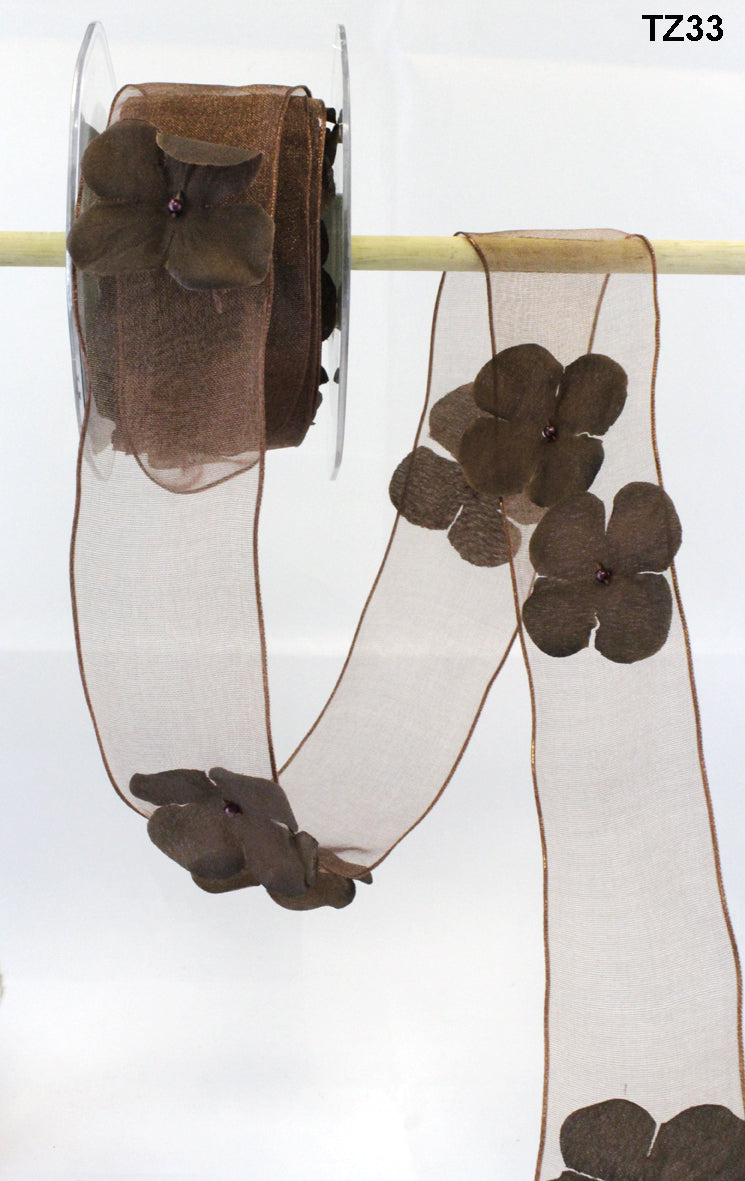 1.5 Inch Flower with Pearl Ribbon Garland – TZ-33 BROWN