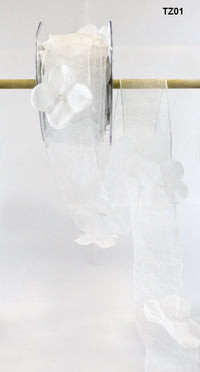 1.5 Inch Flower with Pearl Ribbon Garland – TZ-01 WHITE (8 Yards)