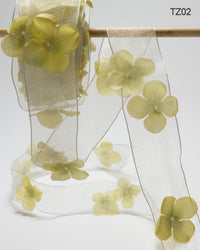 1.5 Inch Flower with Pearl Ribbon Garland – TZ-02 CHAMPAGNE (8 Yards)