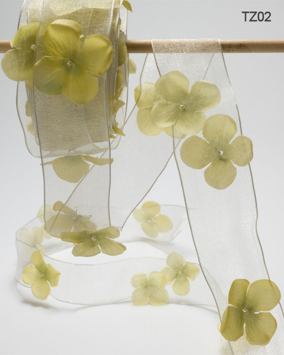 1.5 Inch Flower with Pearl Ribbon Garland – TZ-02 CHAMPAGNE (8 Yards)