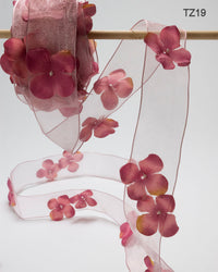 1.5 Inch Flower with Pearl Ribbon Garland – TZ-19 MAUVE (8 Yards)