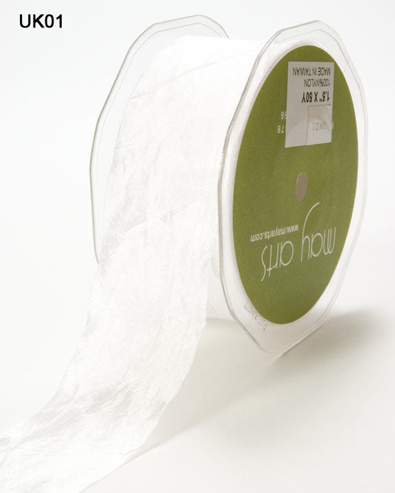 1.5 Inch Crinkle Crushed Ribbon with Cut Edge – UK-5-01 – WHITE
