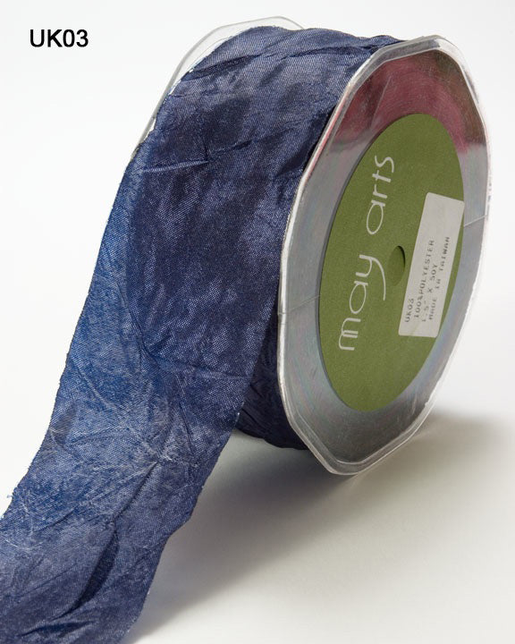 1.5 Inch Crinkle Crushed Ribbon with Cut Edge – UK-5-03 – NAVY