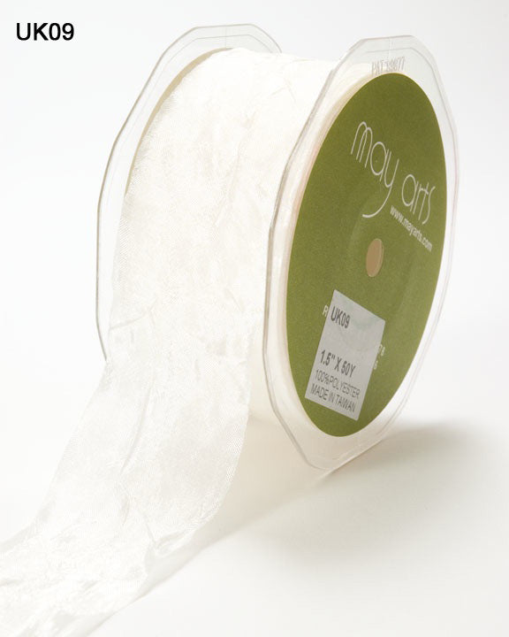 1.5 Inch Crinkle Crushed Ribbon with Cut Edge – UK-5-09 – IVORY