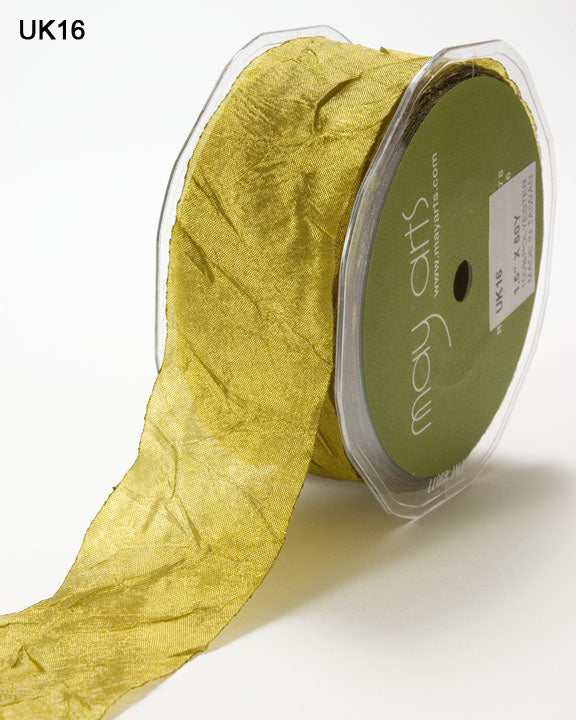 1.5 Inch Crinkle Crushed Ribbon with Cut Edge – UK-5-16 – OLIVE