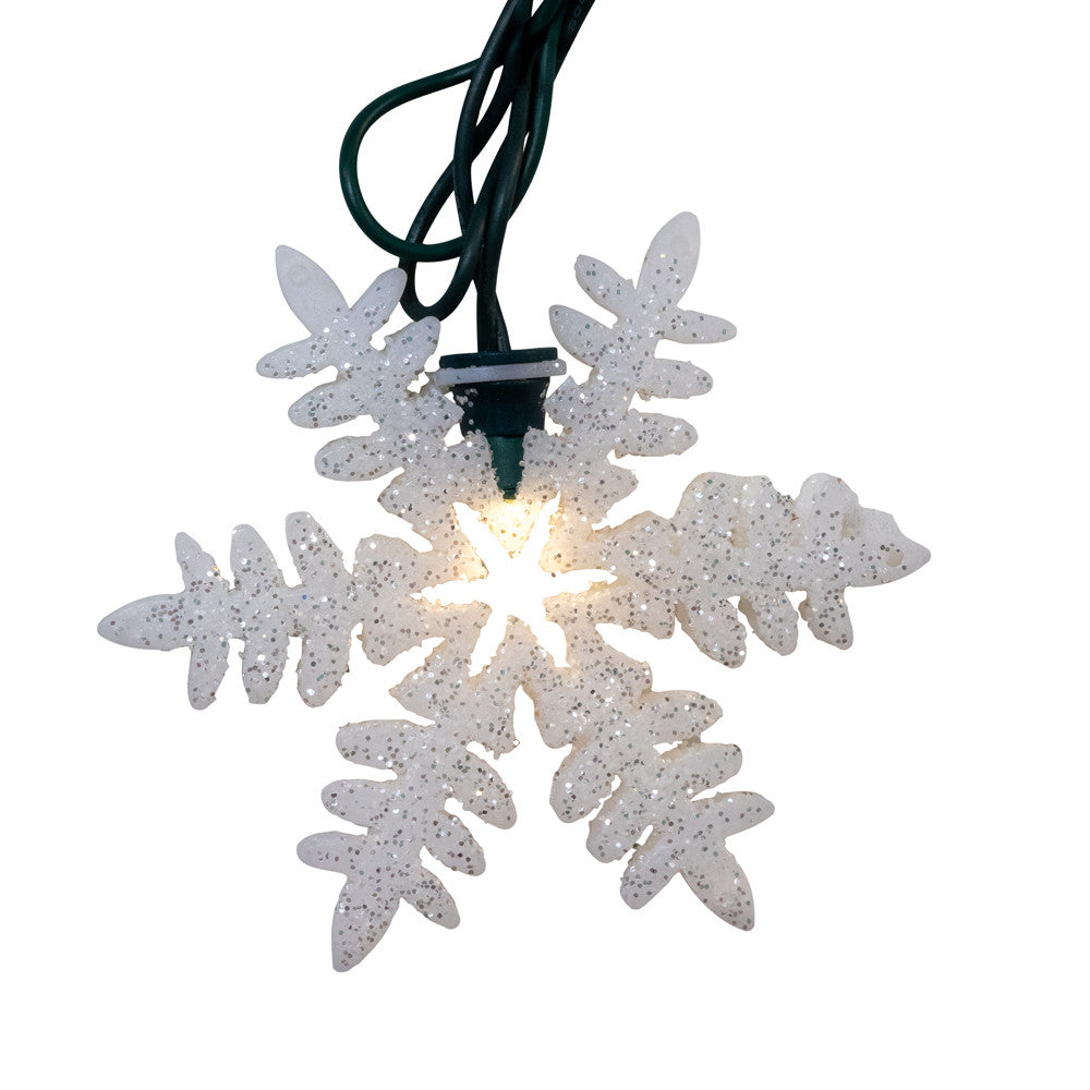 9' UL 10L Warm White LED Snowflake Light Set