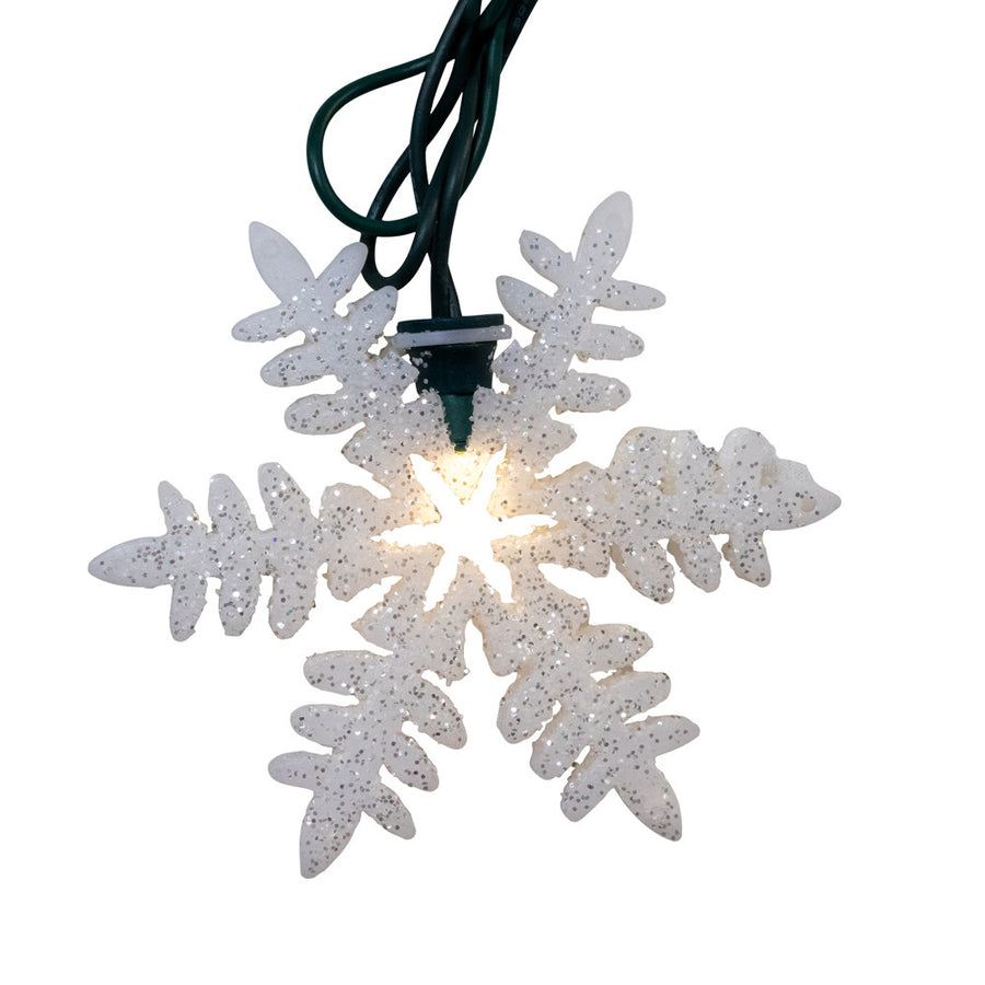 9' UL 10L Warm White LED Snowflake Light Set