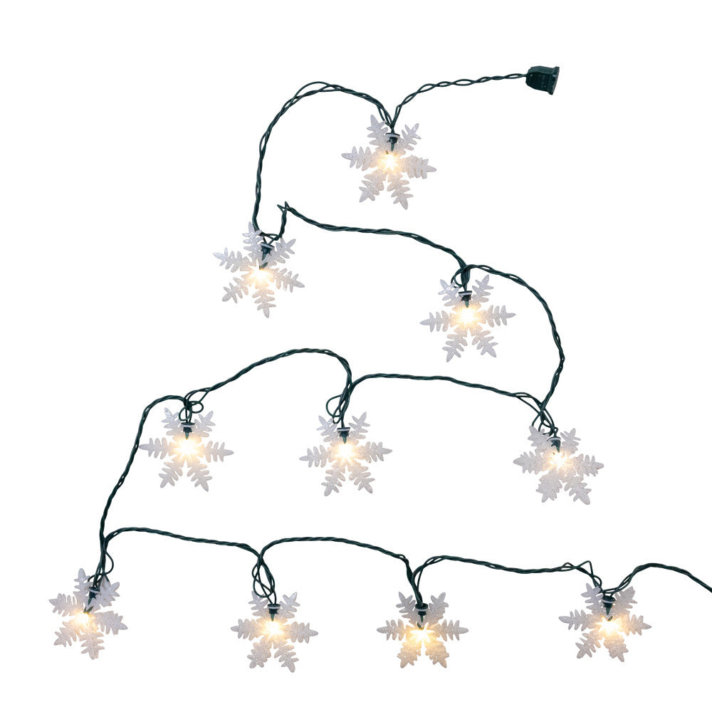 9' UL 10L Warm White LED Snowflake Light Set