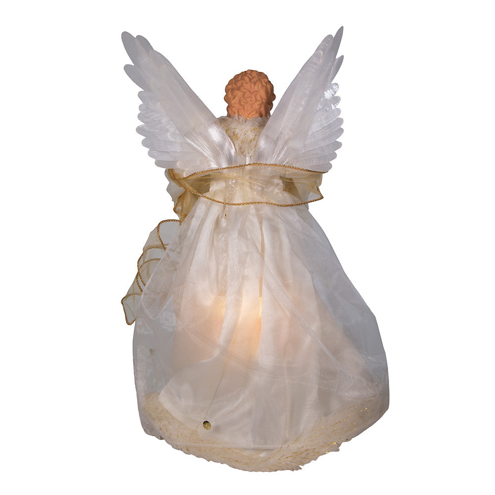 14" Animated Fiber-Optic Ivory and Gold Angel Treetop