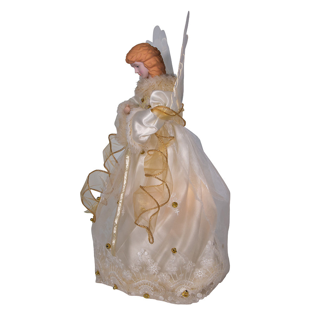 14" Animated Fiber-Optic Ivory and Gold Angel Treetop