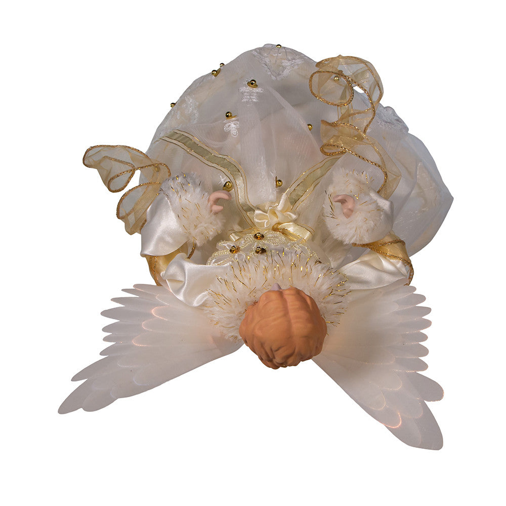 14" Animated Fiber-Optic Ivory and Gold Angel Treetop