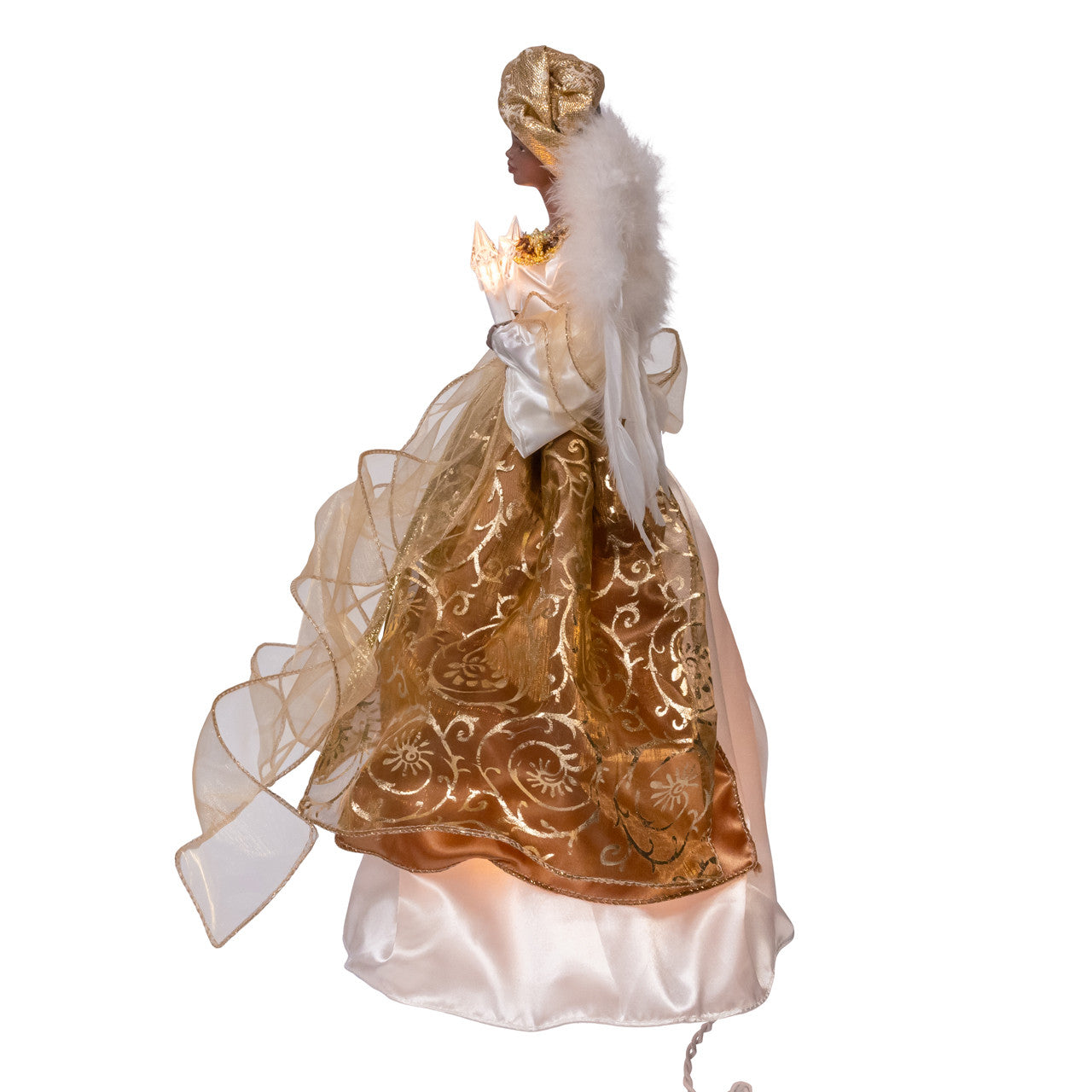 16" 10L Ivory & Gold African American Angel Treetop