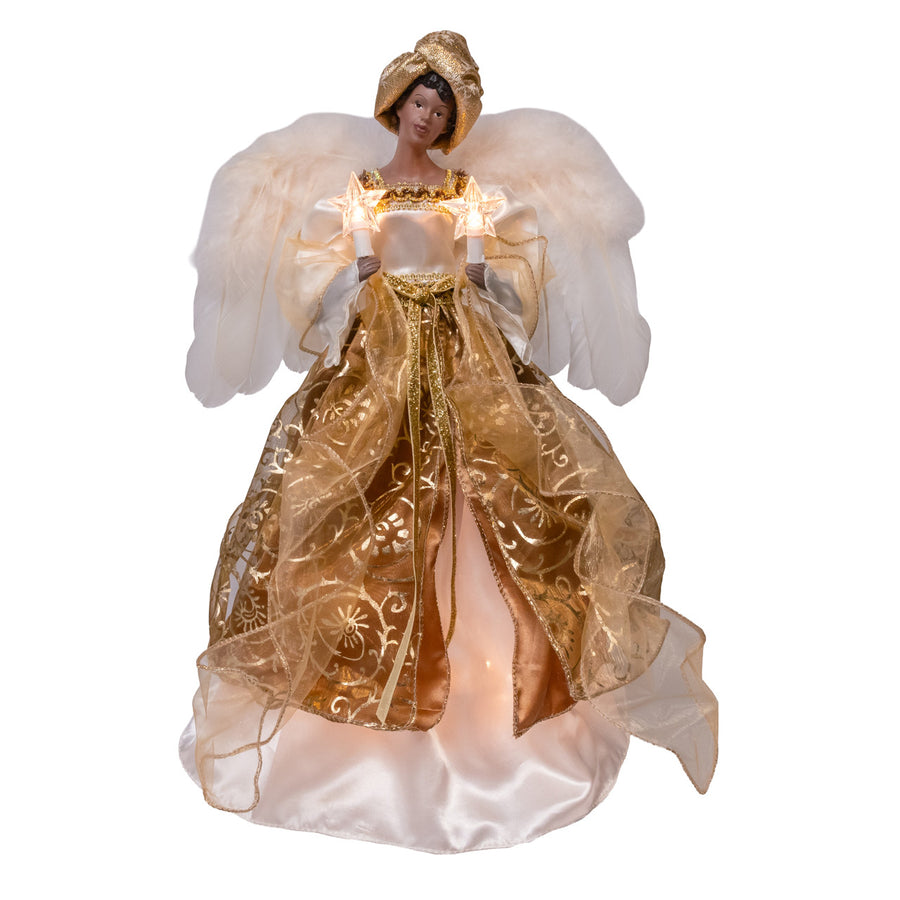 16" 10L Ivory & Gold African American Angel Treetop