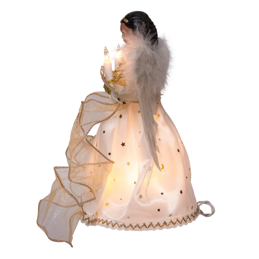 9" 10L Ivory & Gold African American Angel Treetop