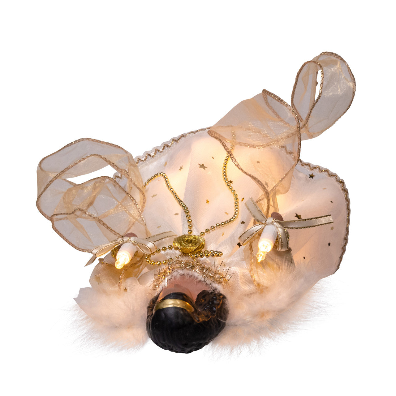 9" 10L Ivory & Gold African American Angel Treetop