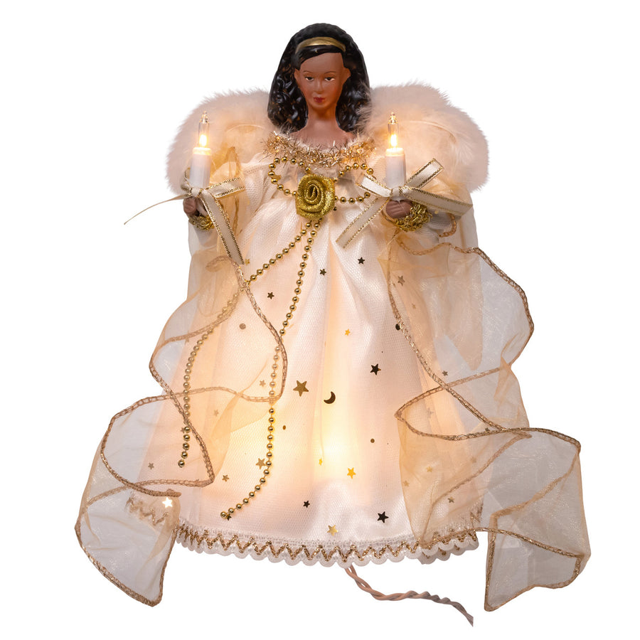 9" 10L Ivory & Gold African American Angel Treetop
