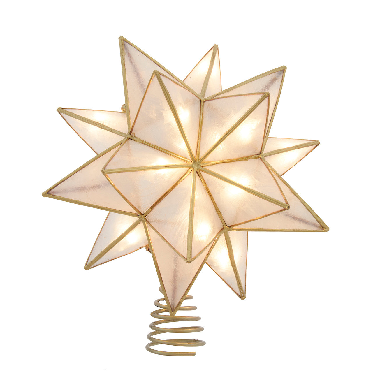 UL 10L 15-Point Capiz Sputnik Star With Gold Trim Treetop