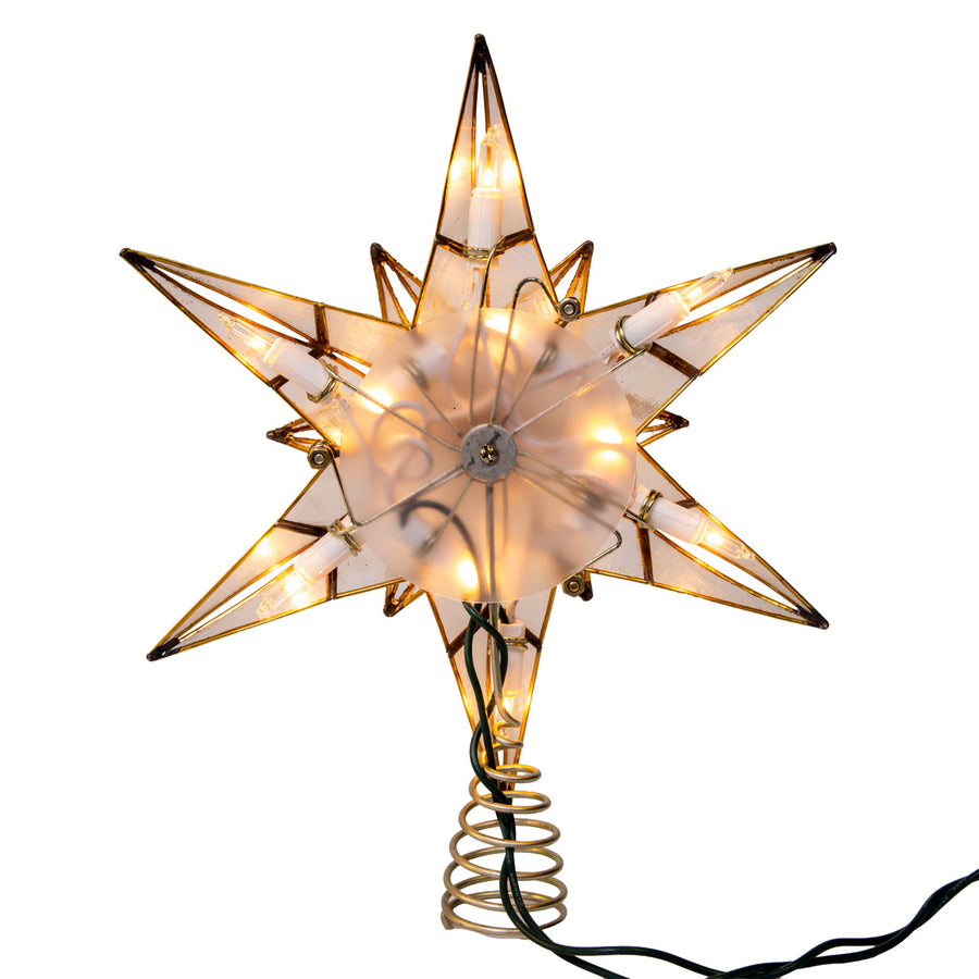 10.5" 10L 6-Point Gold Glittered Capiz Star Treetop