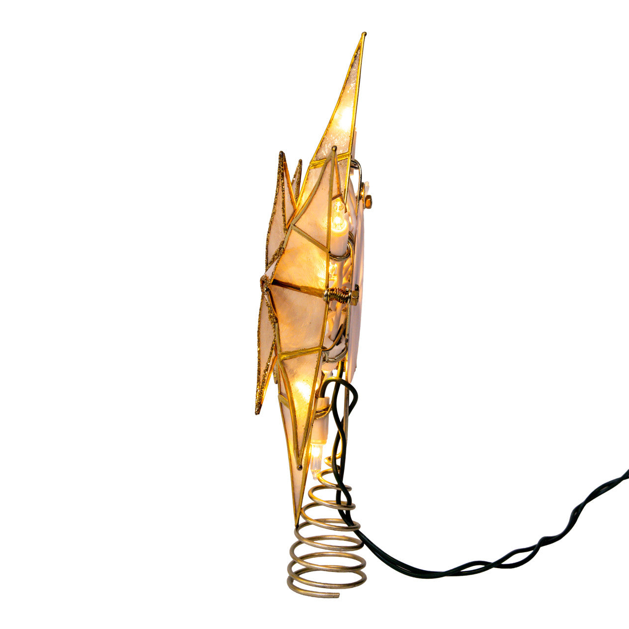 10.5" 10L 6-Point Gold Glittered Capiz Star Treetop