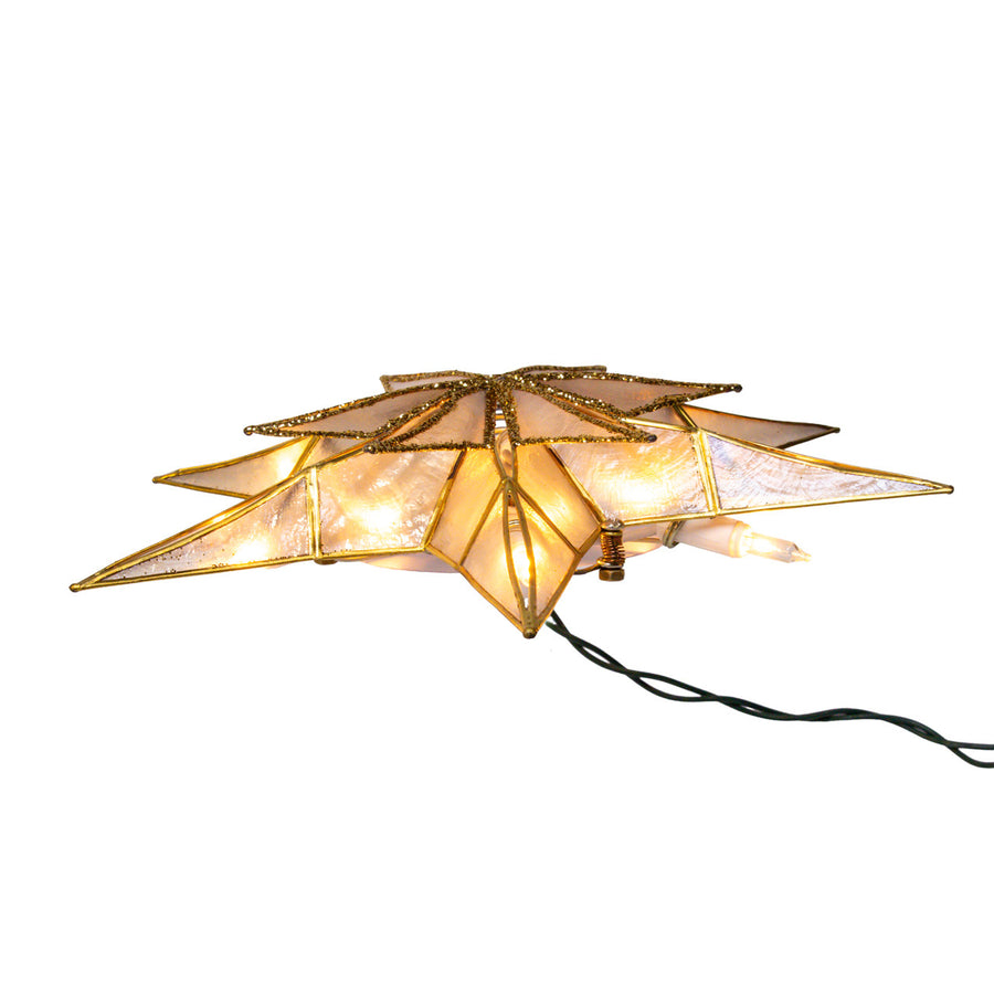 10.5" 10L 6-Point Gold Glittered Capiz Star Treetop