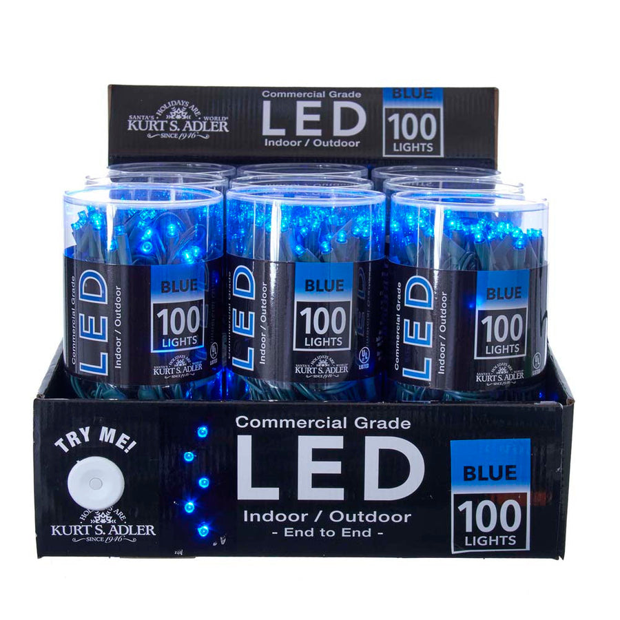 49.5' UL 100L Blue 5MM LED Connectible Light Set With Green Wire