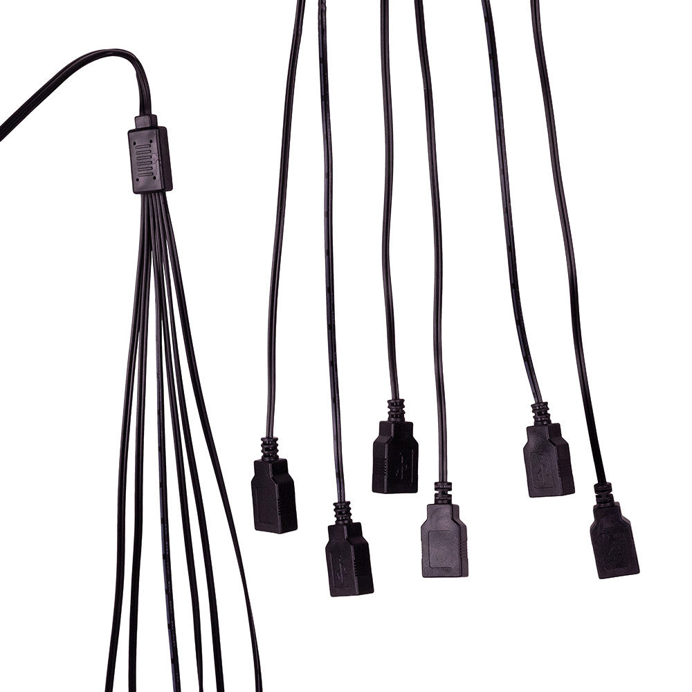 6' USB Power Extension Cord With Black Wire, Adapter & 6 Ports