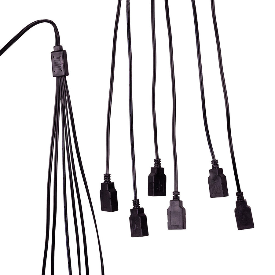 6' USB Power Extension Cord With Black Wire, Adapter & 6 Ports