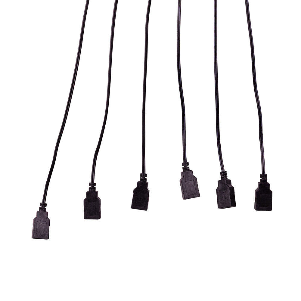 6' USB Power Extension Cord With Black Wire, Adapter & 6 Ports