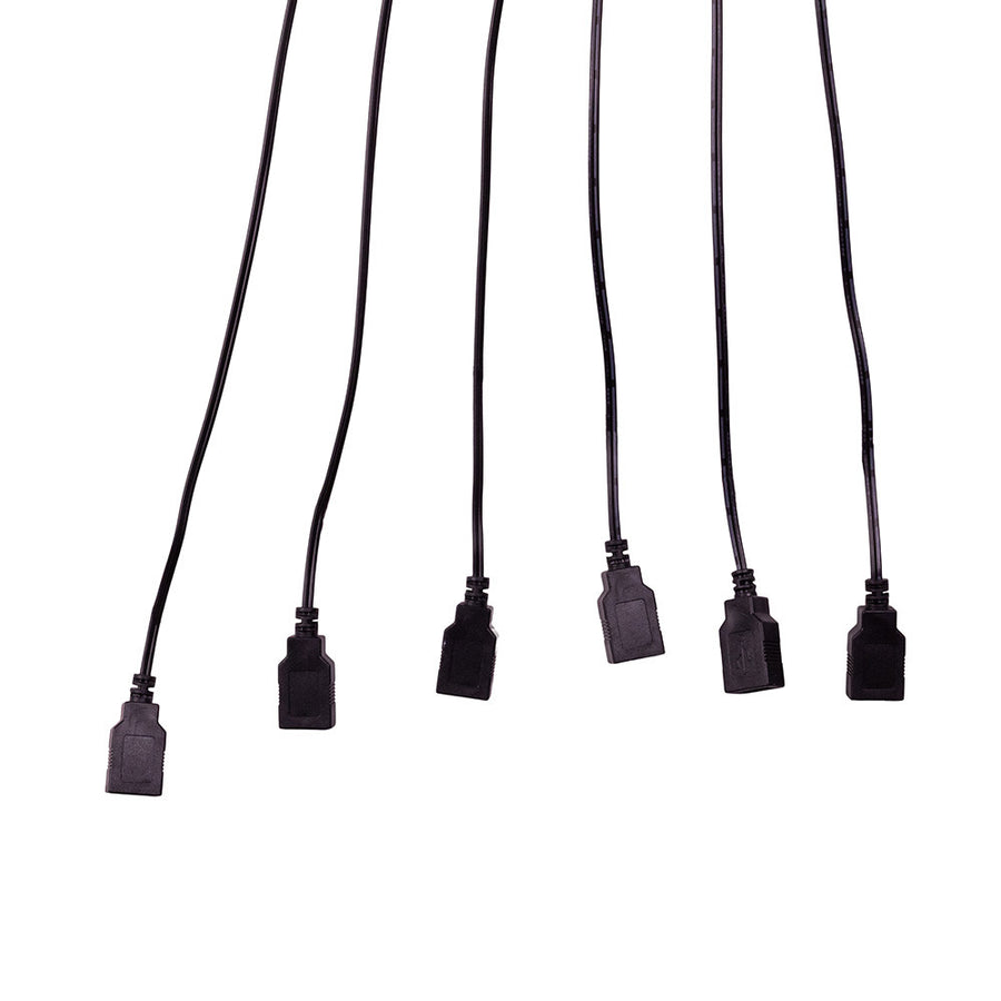 6' USB Power Extension Cord With Black Wire, Adapter & 6 Ports