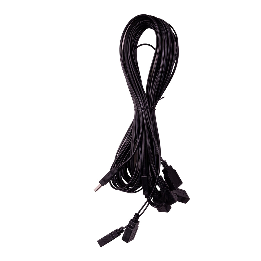 6' USB Power Extension Cord With Black Wire, Adapter & 6 Ports