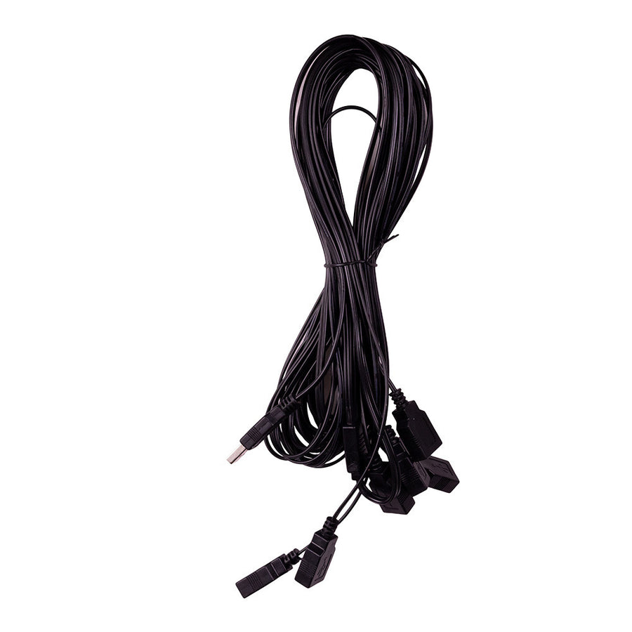 6' USB Power Extension Cord With Black Wire, Adapter & 6 Ports
