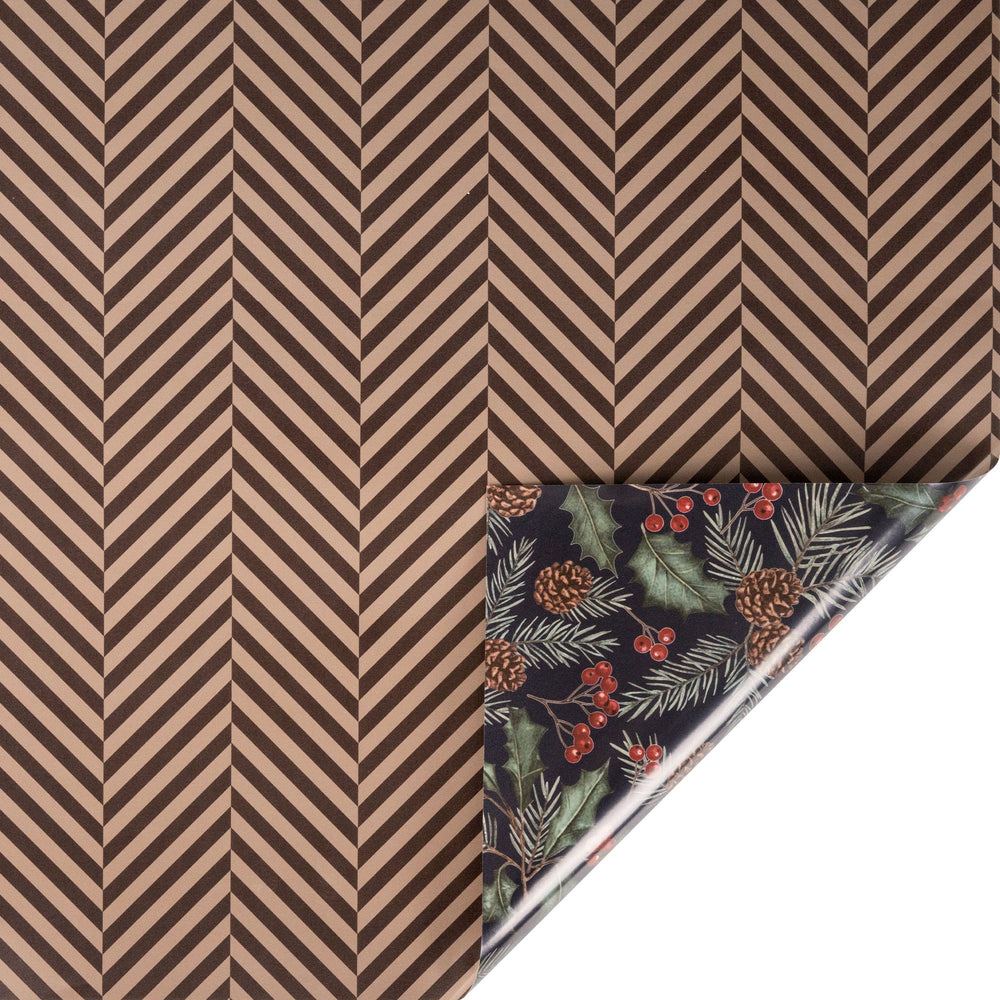 30" x 10' Holiday Reversible Wrapping Paper | Holiday Tweed and Rich Holly