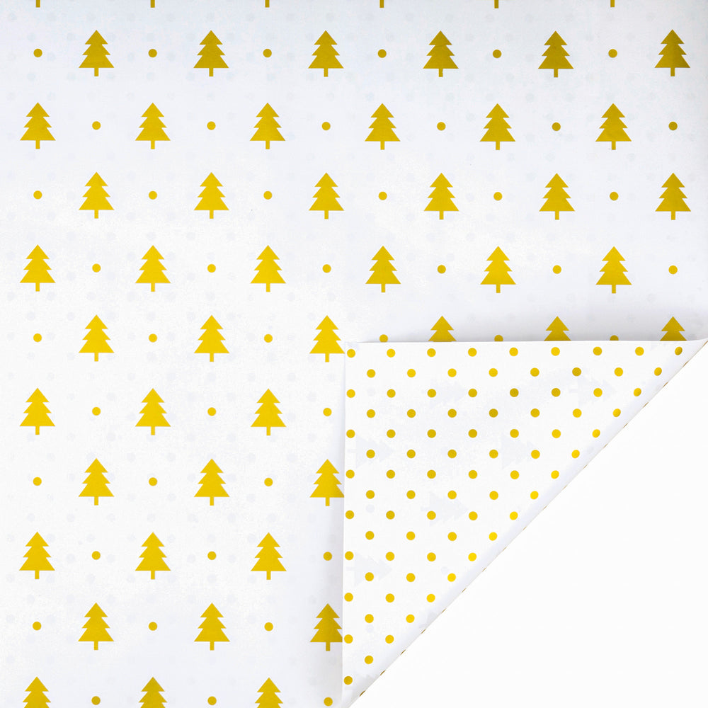 30" x 10' Holiday Reversible Metallic Wrapping Paper | Gold Trees and Gold Polka Dots
