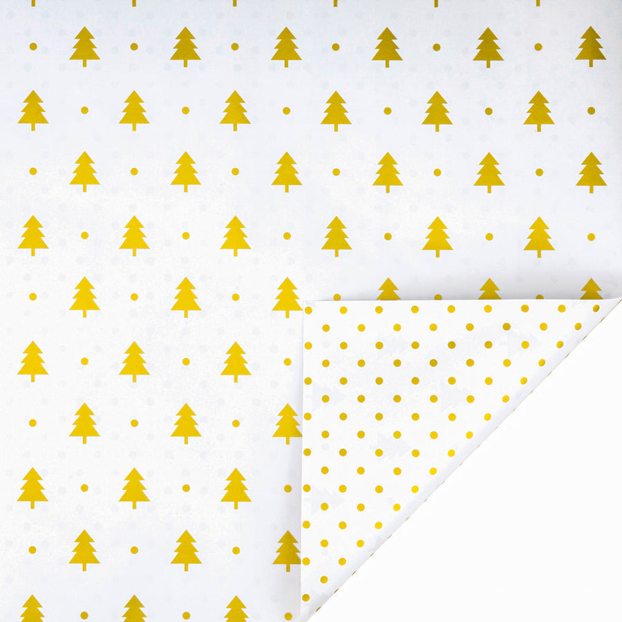 30" x 10' Holiday Reversible Metallic Wrapping Paper | Gold Trees and Gold Polka Dots