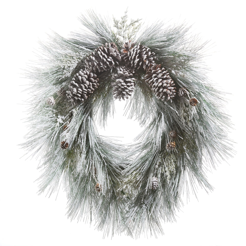 26" Snowy Long Needle Pine and Pinecone Wreath