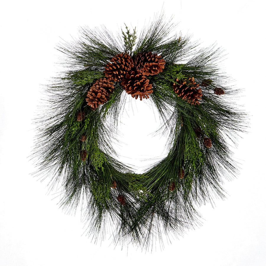 26" Long Needle Pine and Pinecone Wreath