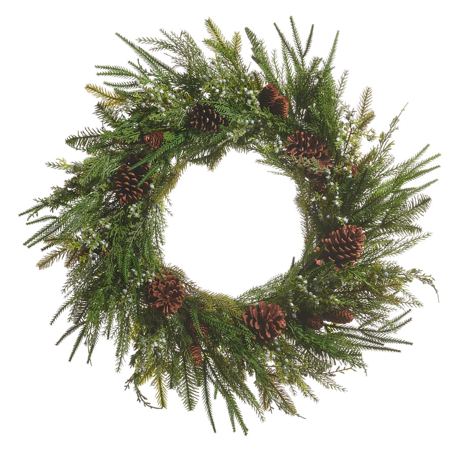 28" Juniper Berries, Mini Pinecones, and Mixed Greenery Wreath