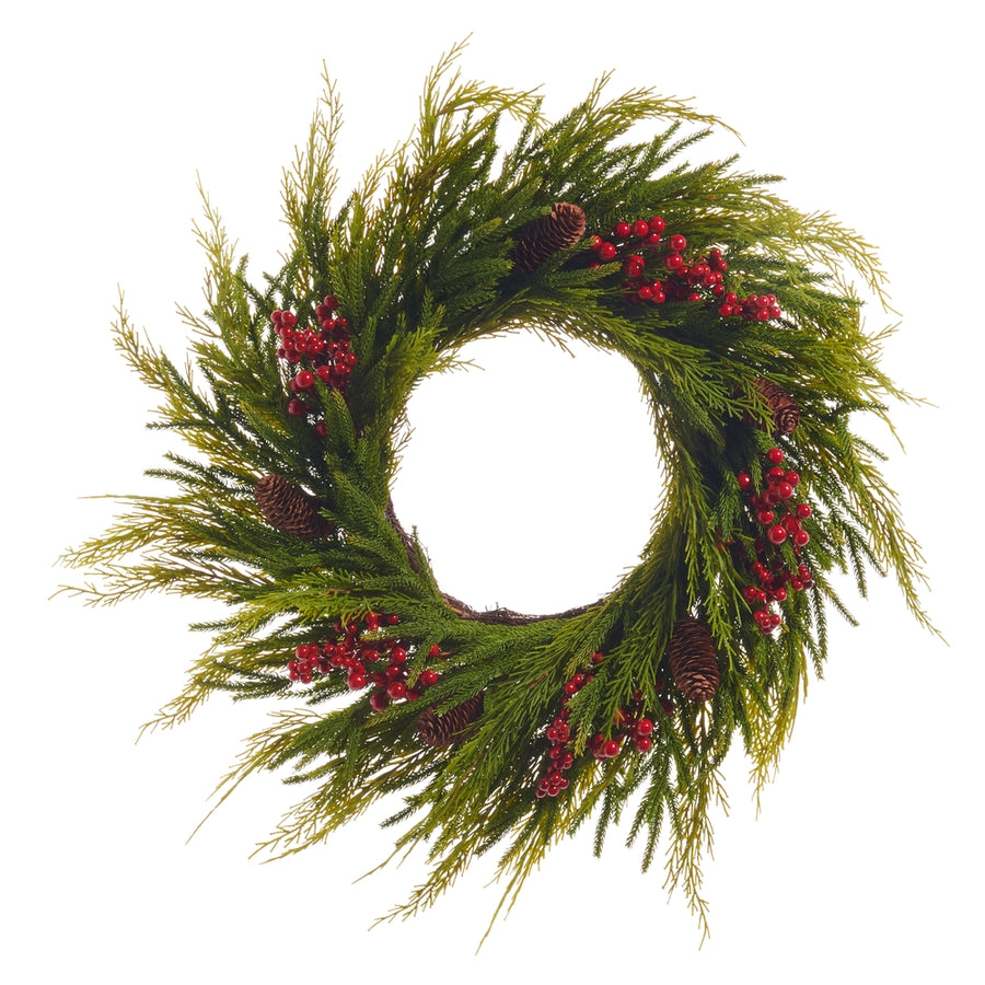 24" Cedar with Red Berries Wreath
