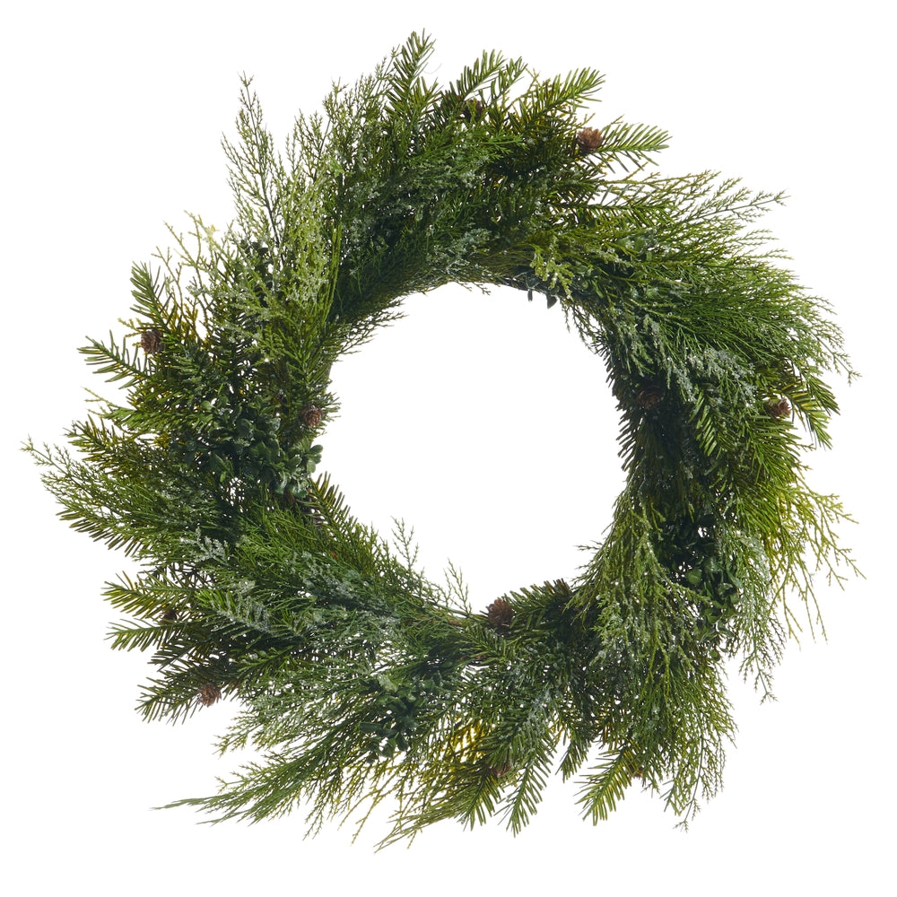 28" Iced Mixed Greenery Wreath