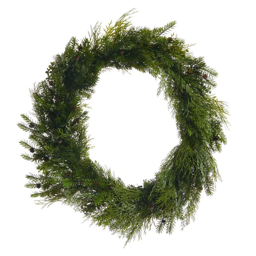 36" Iced Mixed Greenery Wreath
