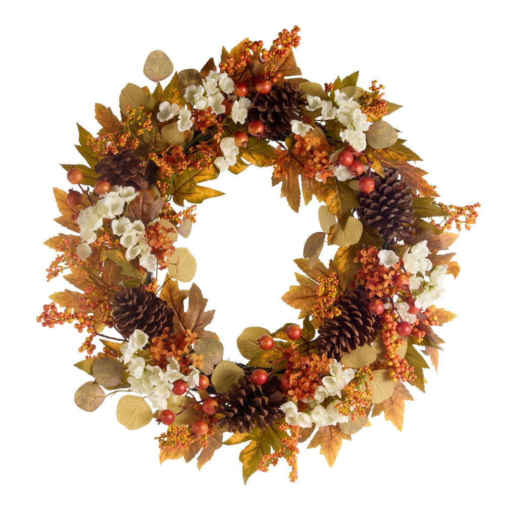 24" Mixed Fall Floral and Pumpkin Wreath