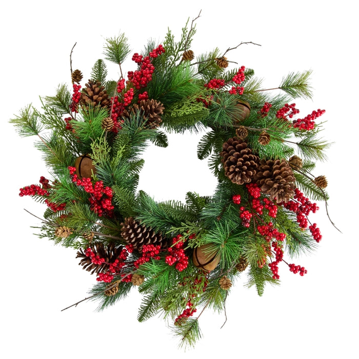 24" Berry, Pinecone, and Bell Wreath