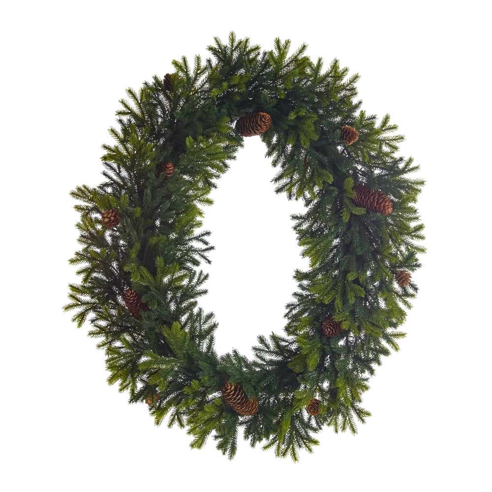 25" Pine with Pinecones Oval Wreath