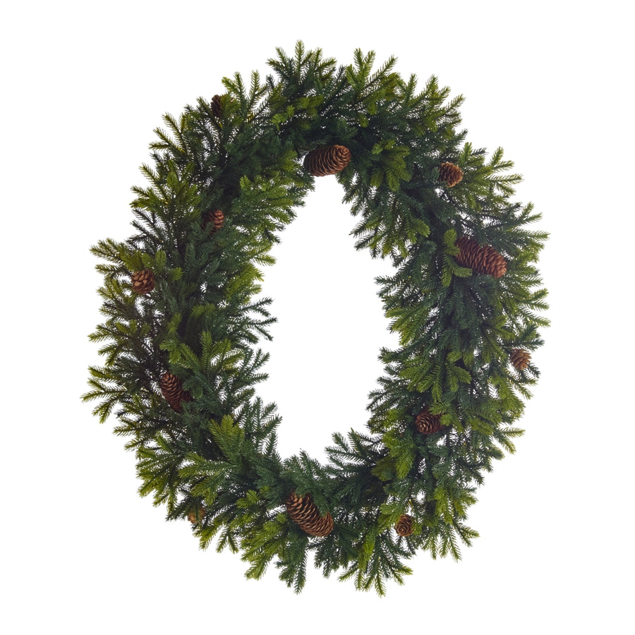 25" Pine with Pinecones Oval Wreath