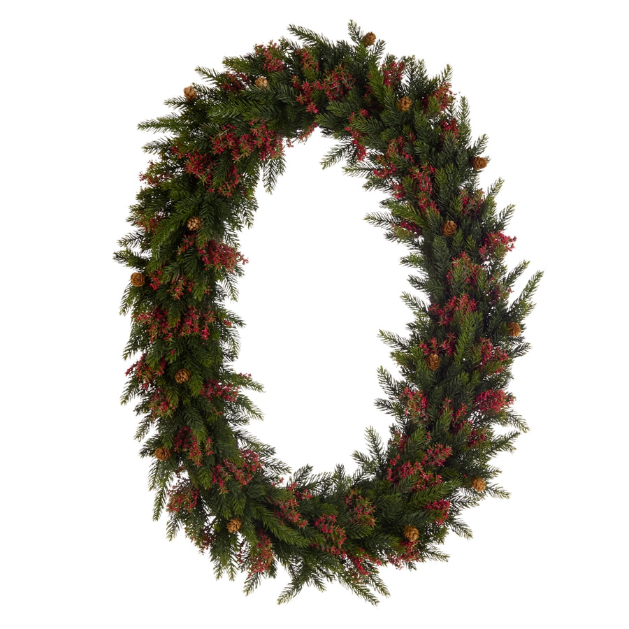 32" Pine Berry Oval Wreath
