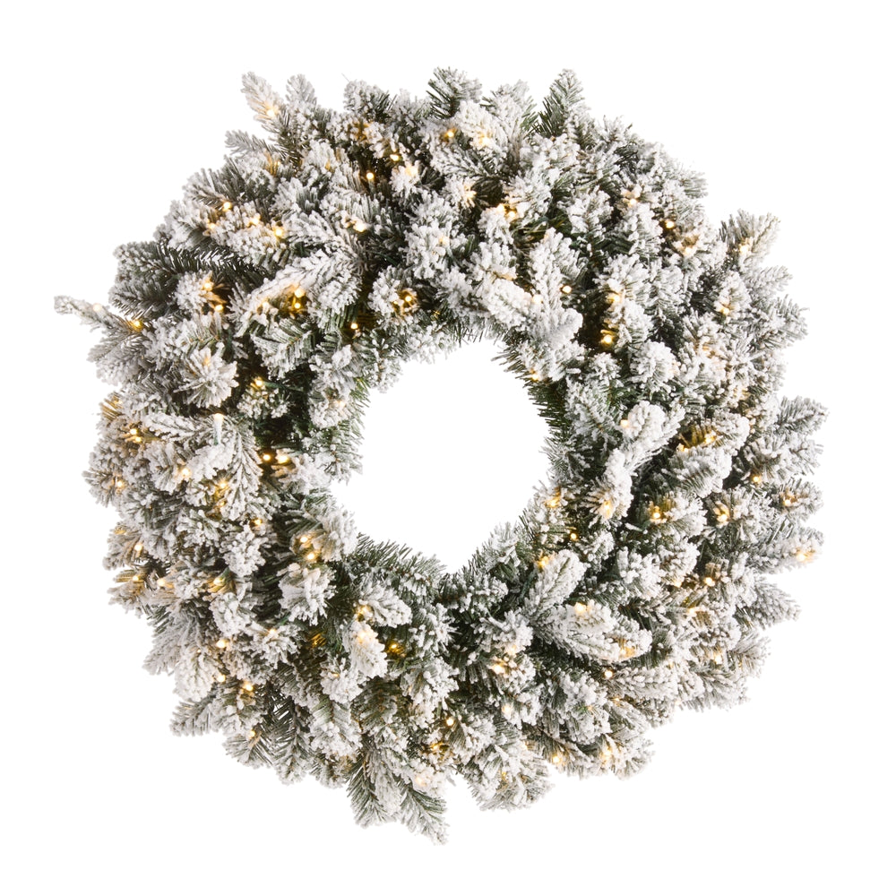 *DC* 28" Pre-Lit Flocked Blue Spruce Wreath