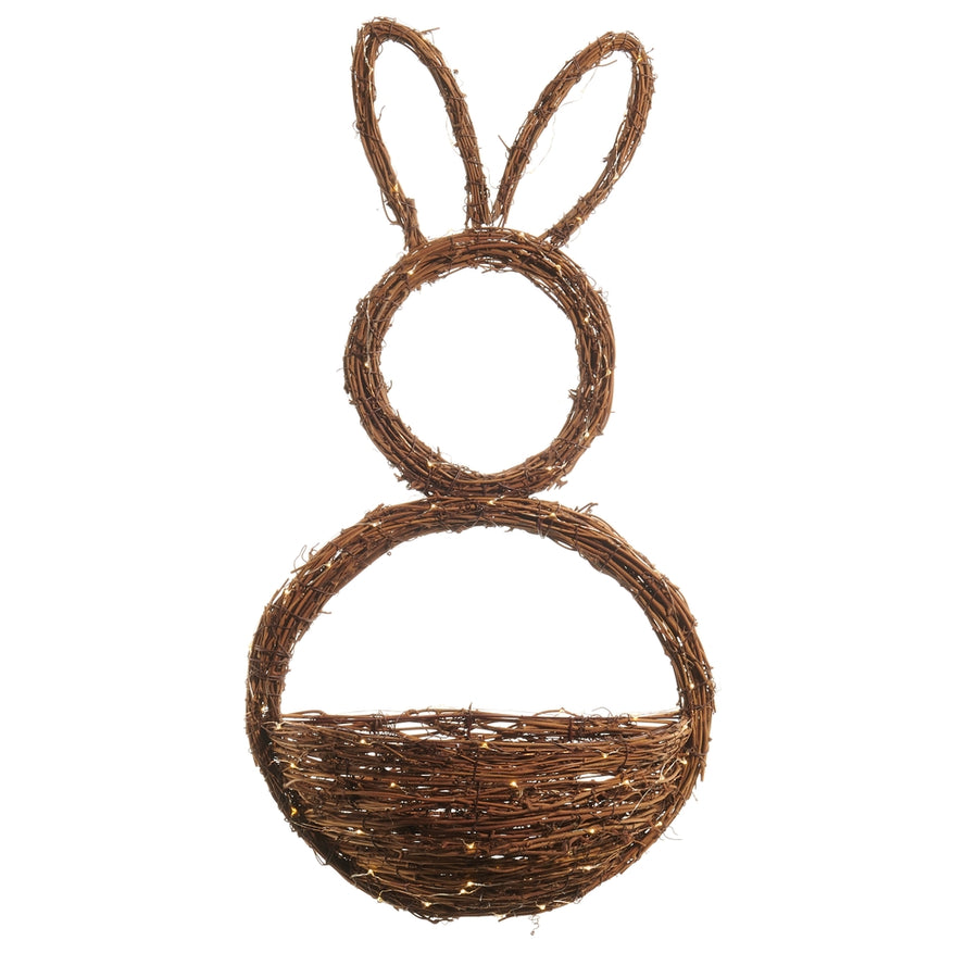 28.5" Lighted Grapevine Bunny Wreath Basket