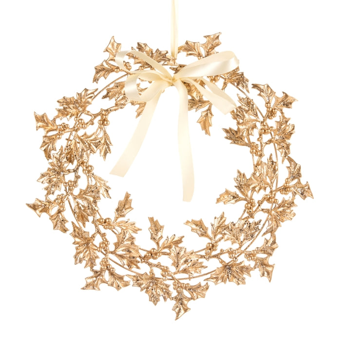 17" Gold Holly Wreath